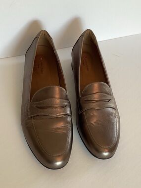 Clarks Unstructured Metallic Bronze Leather Loafers